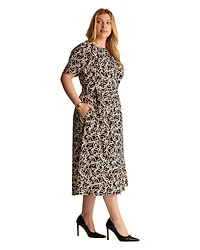Estelle Women's Noirette Cotton Print Belted Midi Dress