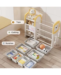 Rainsken 4-Tier Kids Bookshelf and Toy Organizer with 8 Removable Storage Bins, for Study Room, Bedroom, Playroom, Classroom and Nursery