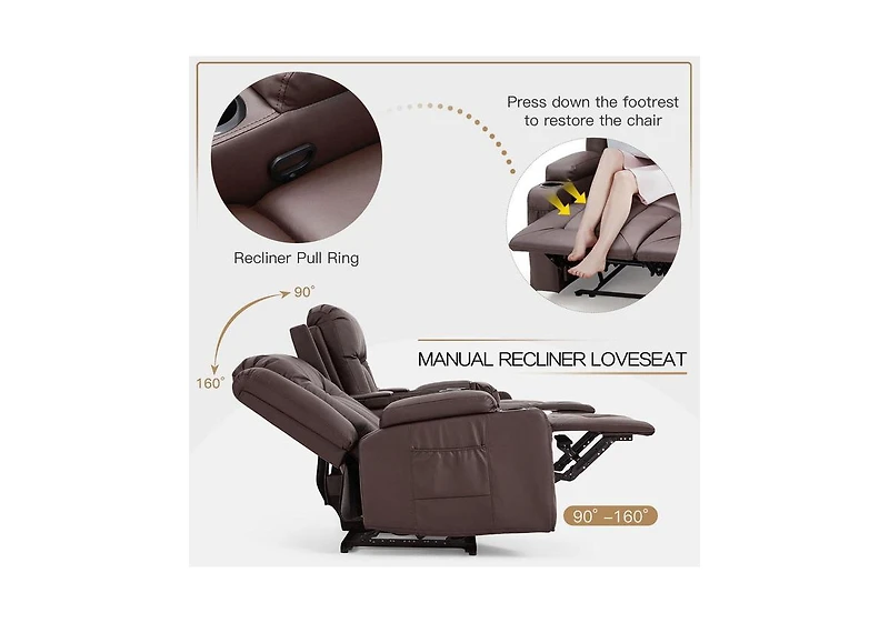 Aecojoy Recliner Loveseat with ConsoleandBluetooth Speakers, Manual Rv Reclining Sofa