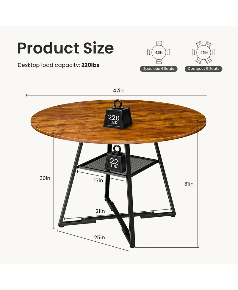 Yiortwo Outdoor Coffee Table with Storage Shelf for 4 to 6 People Round Patio Accent