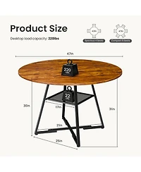 Yiortwo Outdoor Coffee Table with Storage Shelf for 4 to 6 People Round Patio Accent