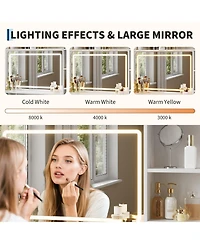 gaomon Vanity Desk with Mirror, Light, 35.4'' Makeup Vanity Table with Shelves, 4 Fabric Drawers Storage, Modern Dressing Table for Bedroom