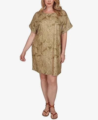 Hearts Of Palm Plus Printed Short-Sleeve Grommet Dress