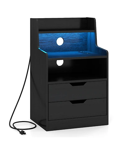 Slickblue Modern Nightstand with Led Light and Usb Charging for Bedside Use