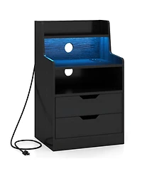 Slickblue Modern Nightstand with Led Light and Usb Charging for Bedside Use