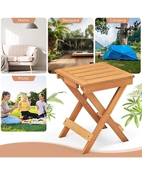 Wood Folding Square Table & 2pcs Rocking Chair Set with Slatted Seat & Tabletop