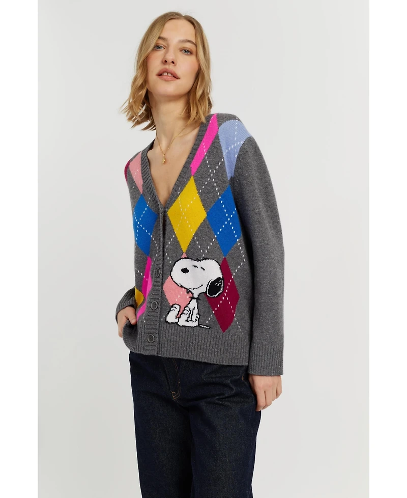 Chinti and Parker Women's Wool-Cashmere Snoopy Argyle Cardigan