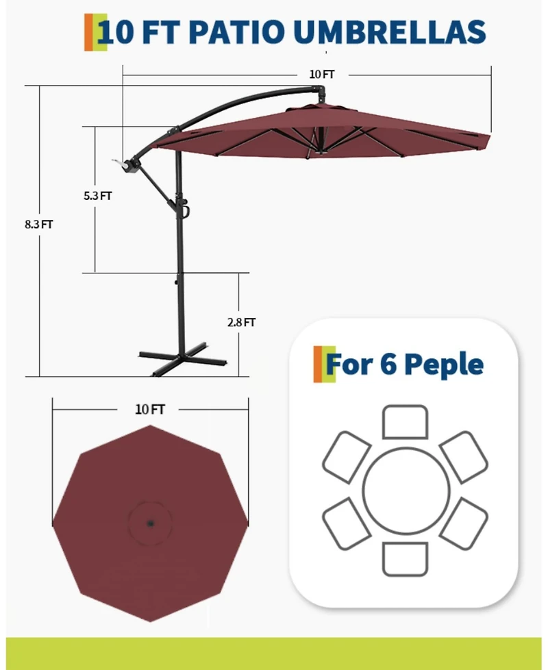 gaomon 10Feet Hanging Cantilever Offset Patio Umbrella For Backyard, Lawn, Garden
