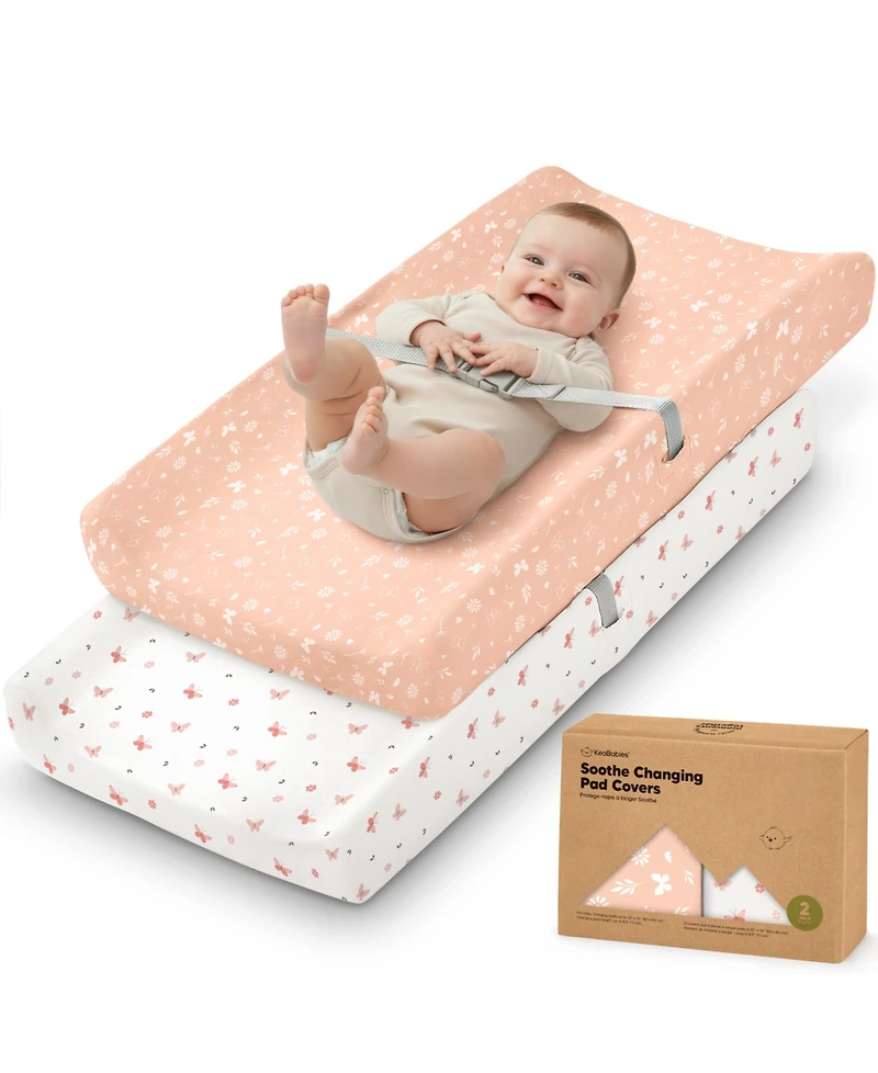 KeaBabies 2pk Soothe Changing Pad Covers for Girl, Boy, Soft Cotton Contoured Diaper Table