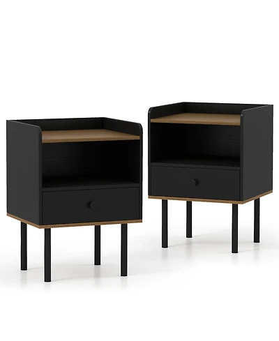 Slickblue Set Of 2 Nightstands With Drawer And 3-Tier Open Shelf