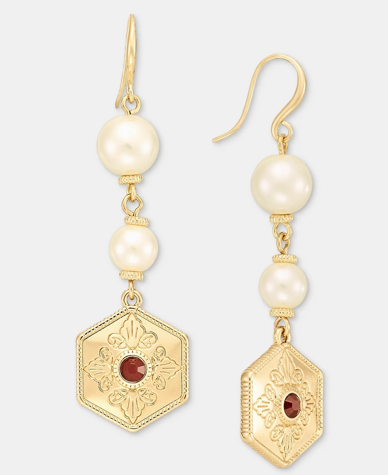 Charter Club Glass and Faux Pearl Linear Drop Earrings, Macy's Exclusive
