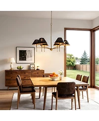 Tribesigns 6-Light Chandelier with Matte Lampshade, 35" Farmhouse Height Adjustable Pendant Light Fixture