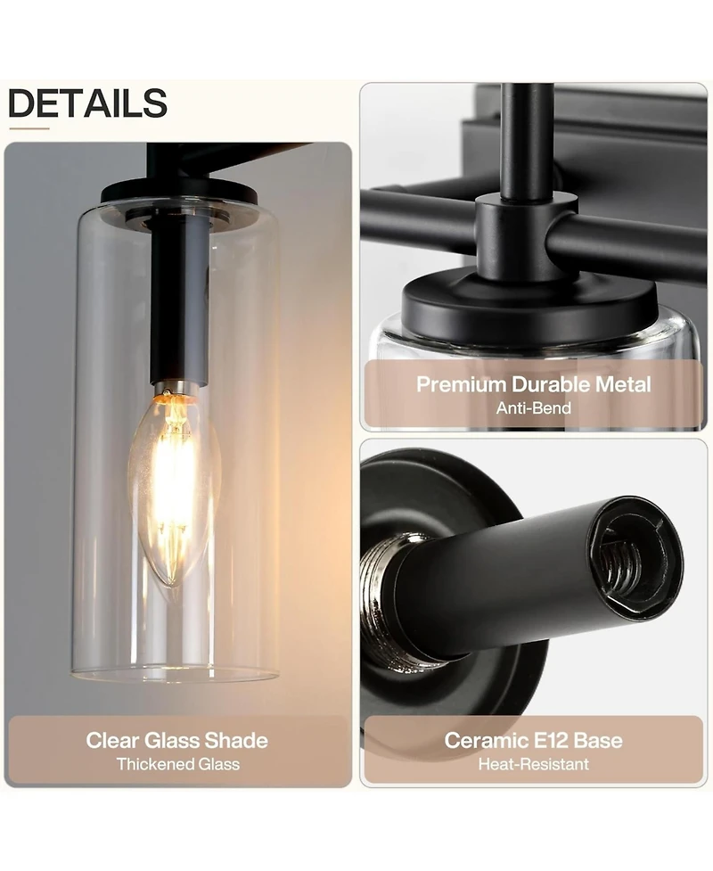 Tribesigns 3-Light Bathroom Vanity Light Fixture, Modern Wall Sconce with Clear Glass Shades.Industrial Vanity Lighting for Bathroom(E12 Base)