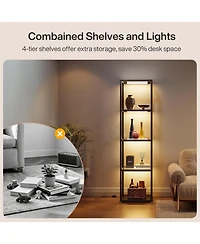 Tribesigns Display Shelf Floor Lamp with Shelves, Glass Display Cabinet with Remote and 3 Cct Dimmable Led,5-Tier Wooden Conner Bookshelf Lamp