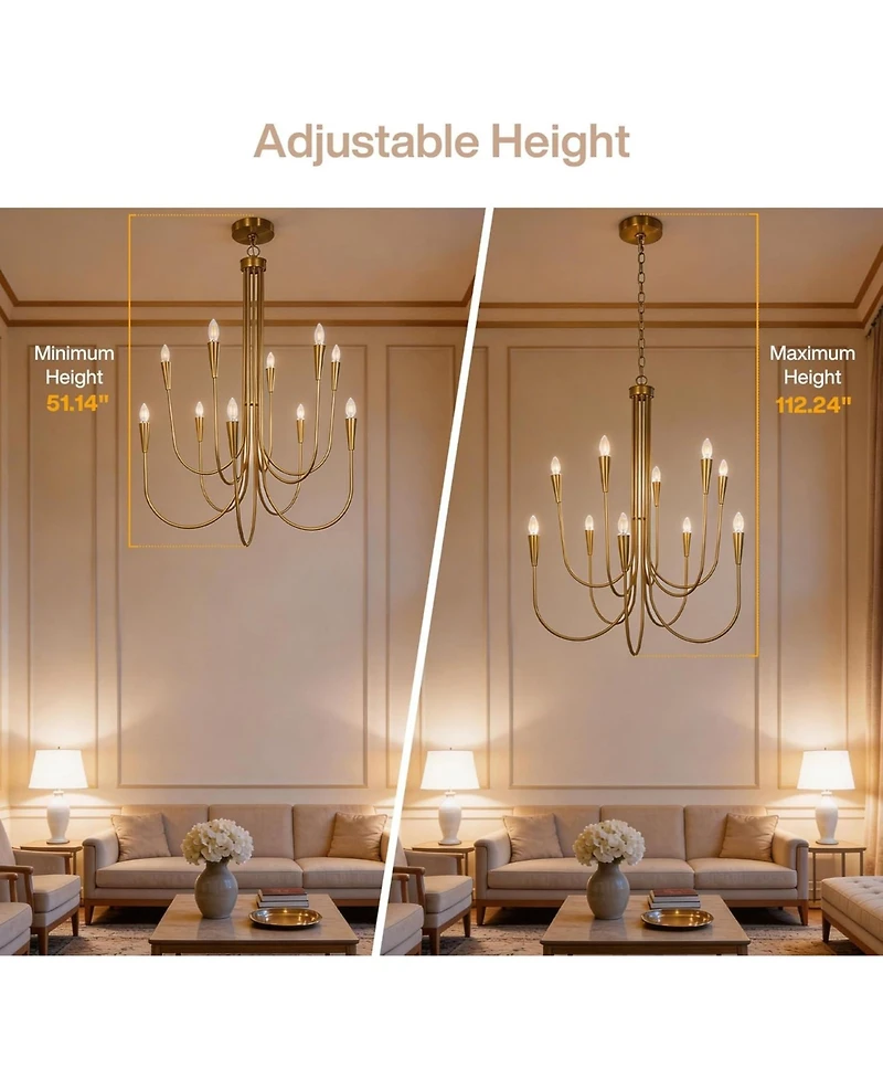 Tribesigns 10-Light Modern Chandelier, U-Shaped Arms Chandelier Light Fixture for Living Room Bedroom Dining Room Entryway Hallway