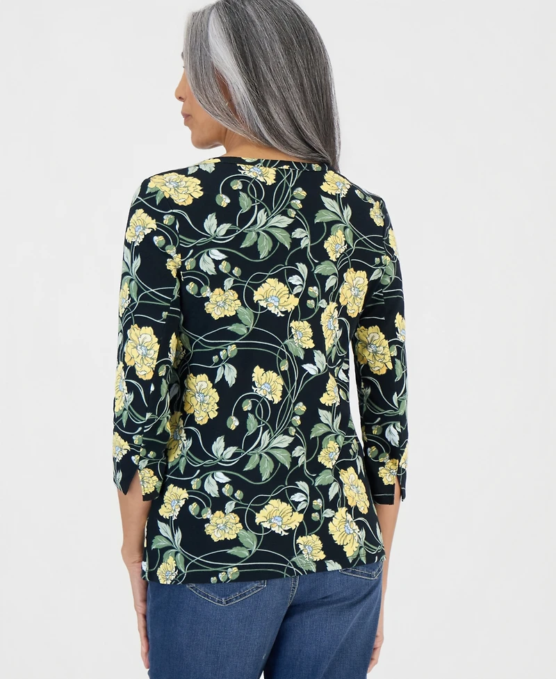 Style & Co Petite 3/4-Sleeve Boat Neck Floral Top, Macy's Exclusive