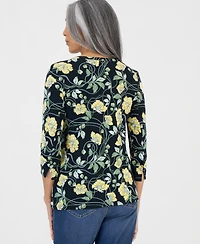 Style & Co Petite 3/4-Sleeve Boat Neck Floral Top, Macy's Exclusive