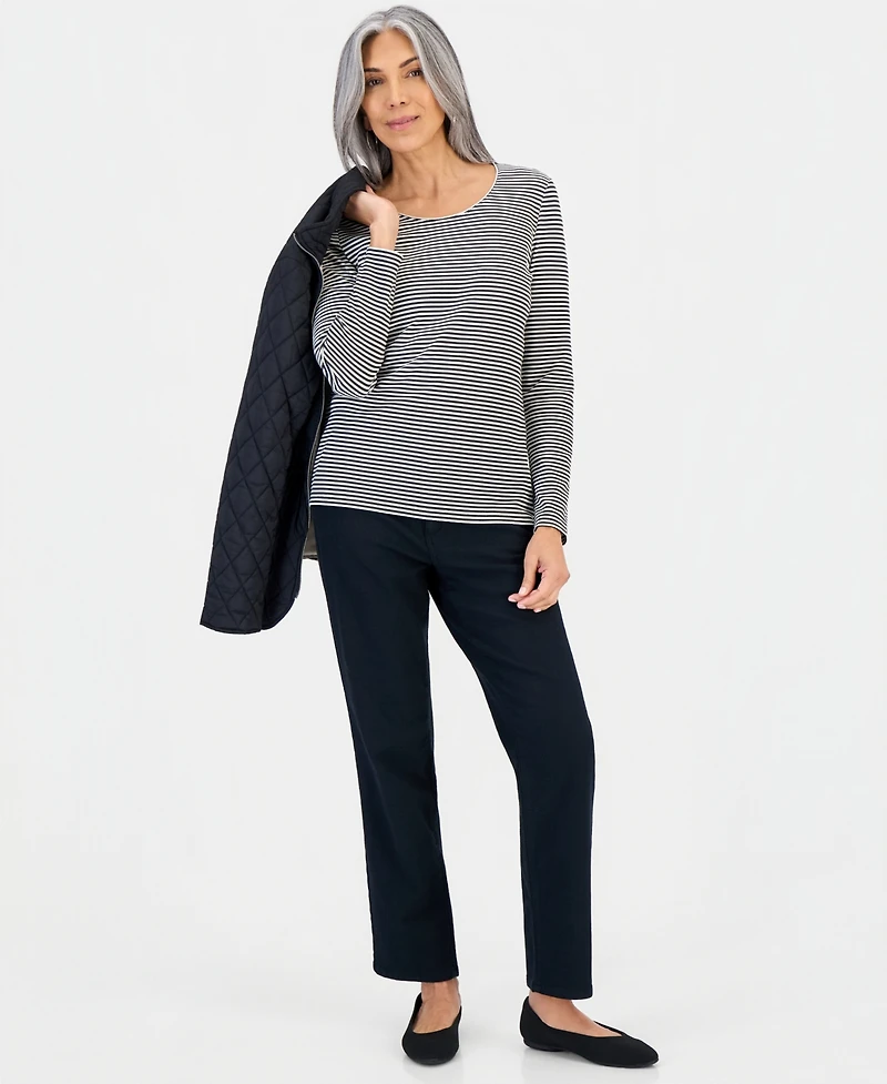 Style & Co Petite Long-Sleeve Round Neck Knit Top, Macy's Exclusive