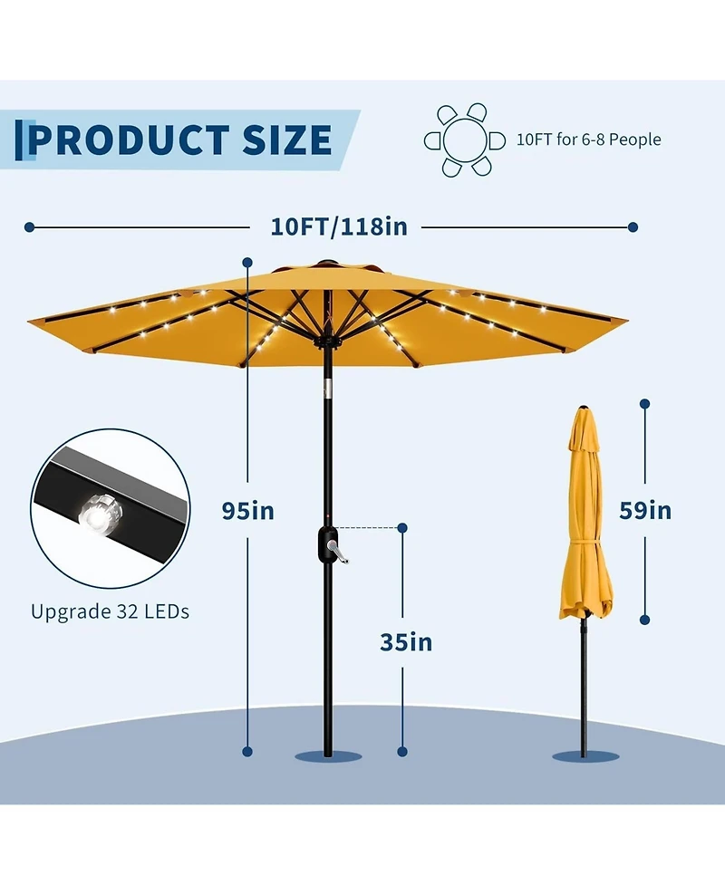 gaomon 10 Feet Outdoor Table Patio Umbrella, Waterproof Uv Protection with Solar Lights