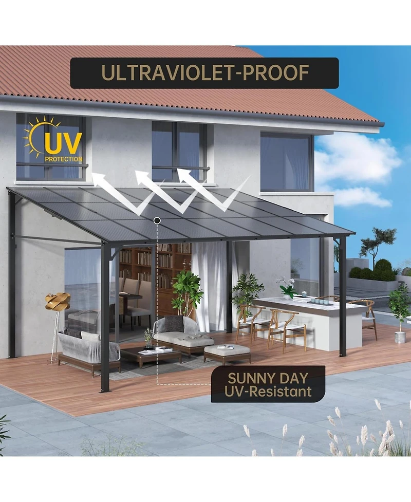 Homfan 10 x 14 Ft Iron Frame Lean-to Canopy with Pc Roof, High-Low Patio Awning for Window Door Backyard