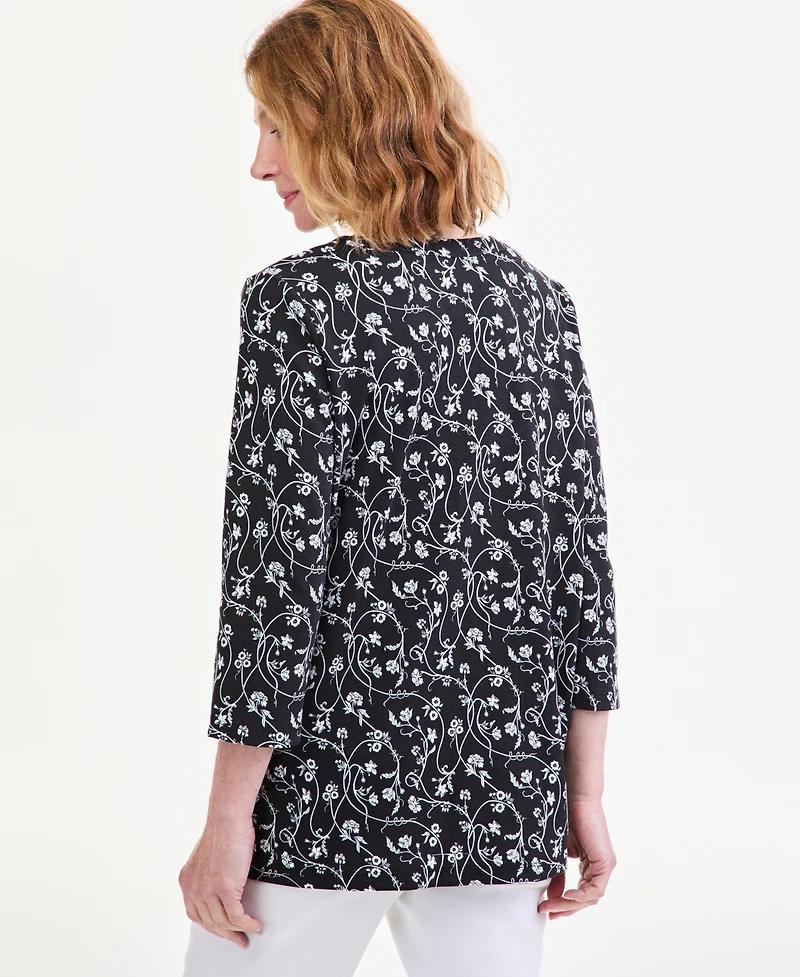 Style & Co Women's Printed Split Neck 3/4-Sleeve Tunic, Macy's Exclusive