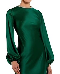 Mac Duggal Petite Crystal Embellished High Neck Satin Maxi Dress