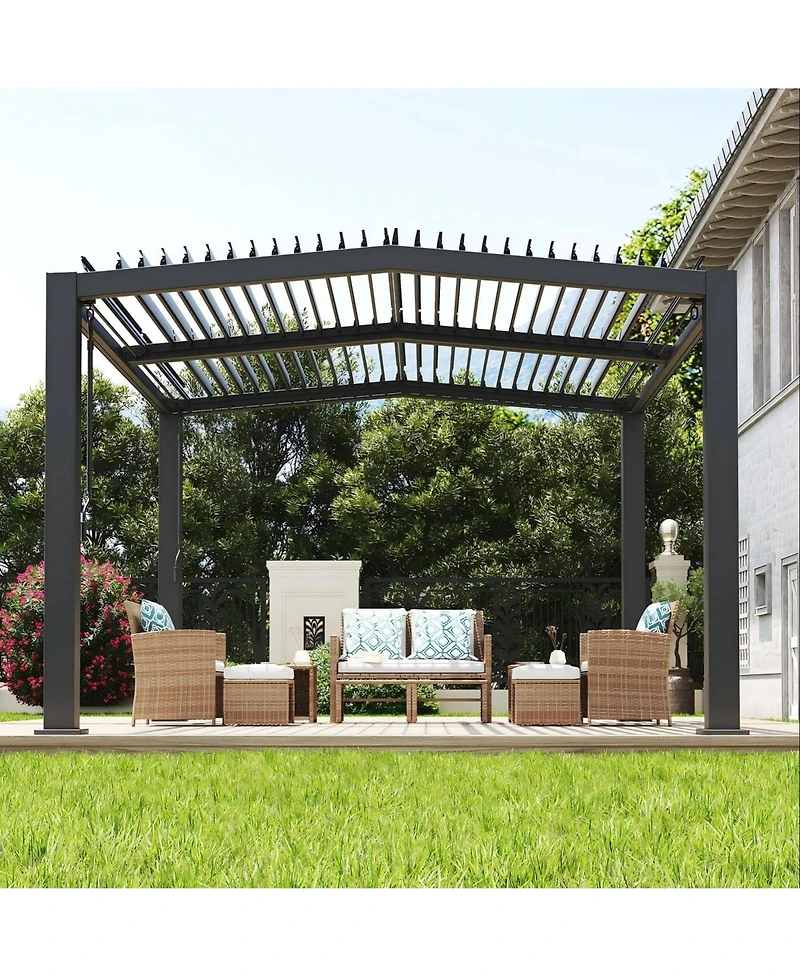 Homfan Aluminum Louver Pergola with Peaked Roof, Adjustable Outdoor Patio Gazebo for Backyard Deck Garden