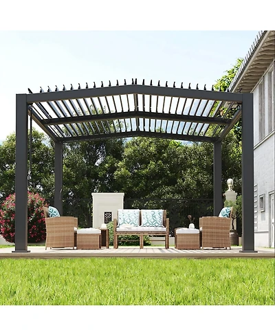 Homfan Aluminum Louver Pergola with Peaked Roof, Adjustable Outdoor Patio Gazebo for Backyard Deck Garden