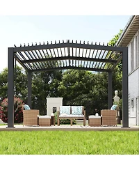 Homfan Aluminum Louver Pergola with Peaked Roof, Adjustable Outdoor Patio Gazebo for Backyard Deck Garden