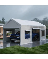 homfan Car Canopy with 4 Sidewalls, Heavy Duty Carport Tent with Roll-Up Windows, Galvanized Steel Frame Pe Fabric Vehicle Shelter
