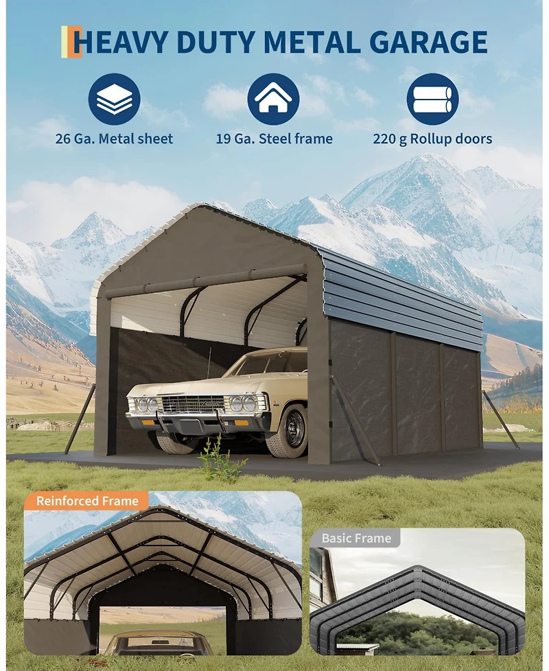 homfan Heavy Duty Carport, Galvanized Steel Frame with Painted Steel Pitched Roof, Vehicle Parking Shelter