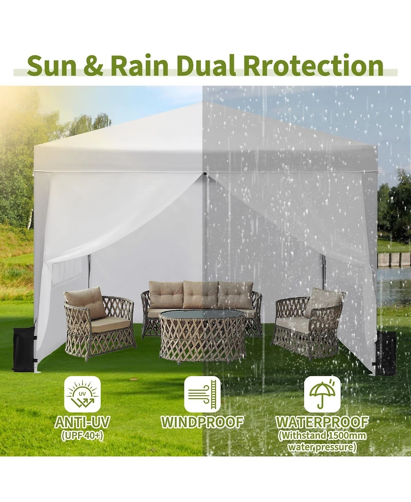 homfan Pop Up Canopy Tent – 6 Sidewalls, Heavy Duty Commercial Outdoor, Wind and Waterproof with Storage Bag for Wedding or Party
