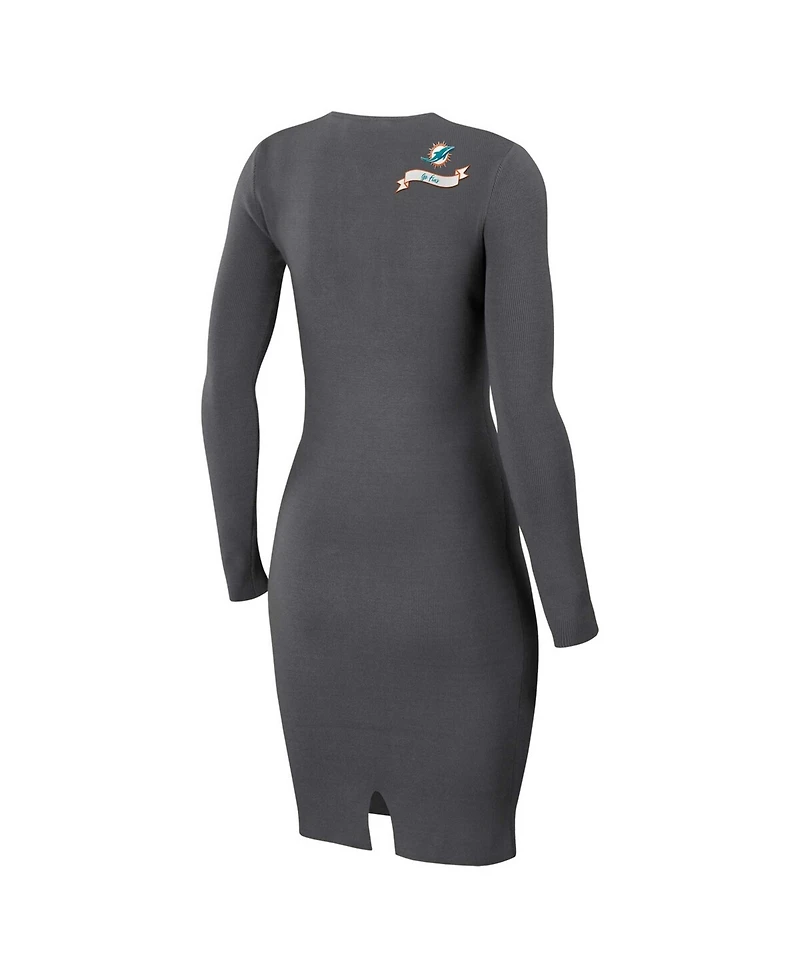 Wear by Erin Andrews Women's Charcoal Miami Dolphins Lace Up Long Sleeve Dress