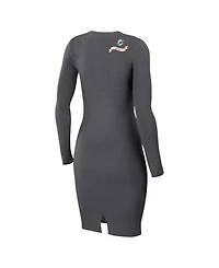 Wear by Erin Andrews Women's Charcoal Miami Dolphins Lace Up Long Sleeve Dress