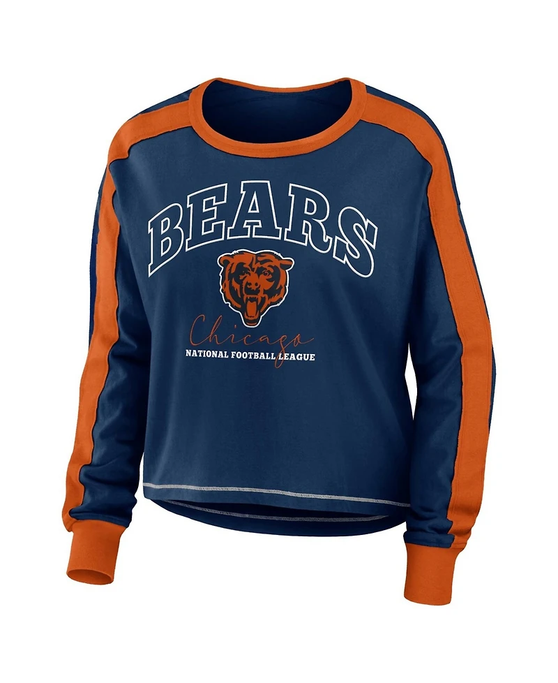 Wear by Erin Andrews Women's Navy/Orange Chicago Bears Color Block Modest Crop Long Sleeve T-Shirt
