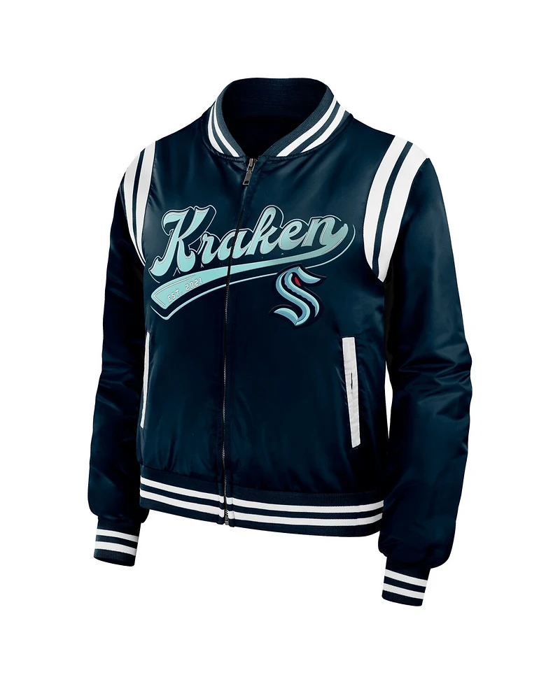 Wear by Erin Andrews Women's Deep Sea Blue Seattle Kraken Baller Full-Zip Bomber Jacket