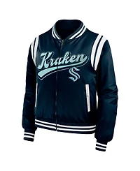 Wear by Erin Andrews Women's Deep Sea Blue Seattle Kraken Baller Full-Zip Bomber Jacket