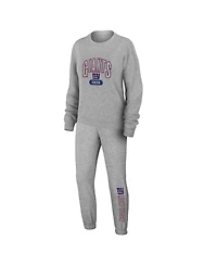 Wear by Erin Andrews Women's 2-Piece Heather Gray New York Giants Plus Knitted Tri-Blend Long Sleeve T-Shirt & Pants Lounge Set