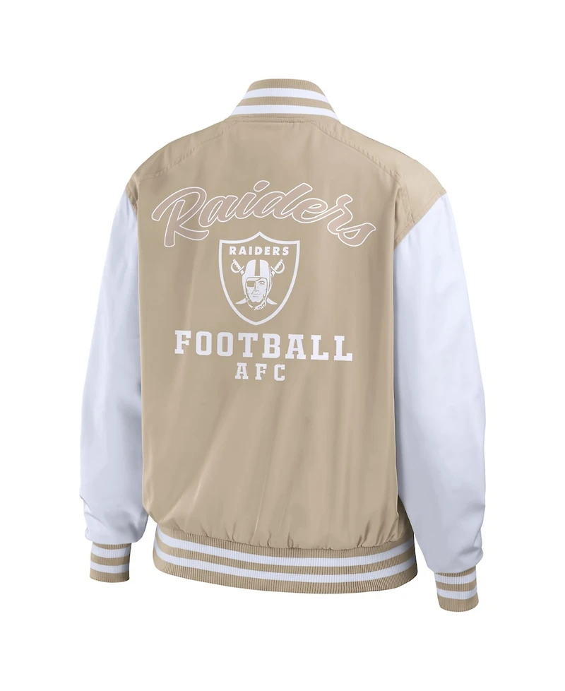 Wear by Erin Andrews Women's Tan Las Vegas Raiders Tonal Full-Zip Bomber Jacket