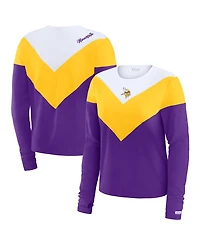 Wear by Erin Andrews Women's White/Gold Minnesota Vikings Plus Chevron Tri-Blend Long Sleeve T-Shirt