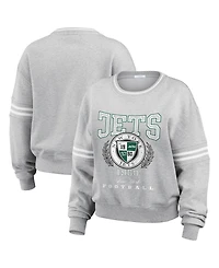 Wear by Erin Andrews Women's Heather Gray New York Jets Crest Cropped Pullover Sweatshirt