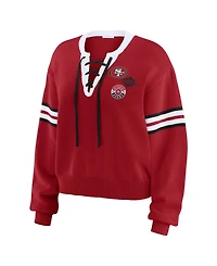 Wear by Erin Andrews Women's Scarlet San Francisco 49ers Lace-Up Sweater