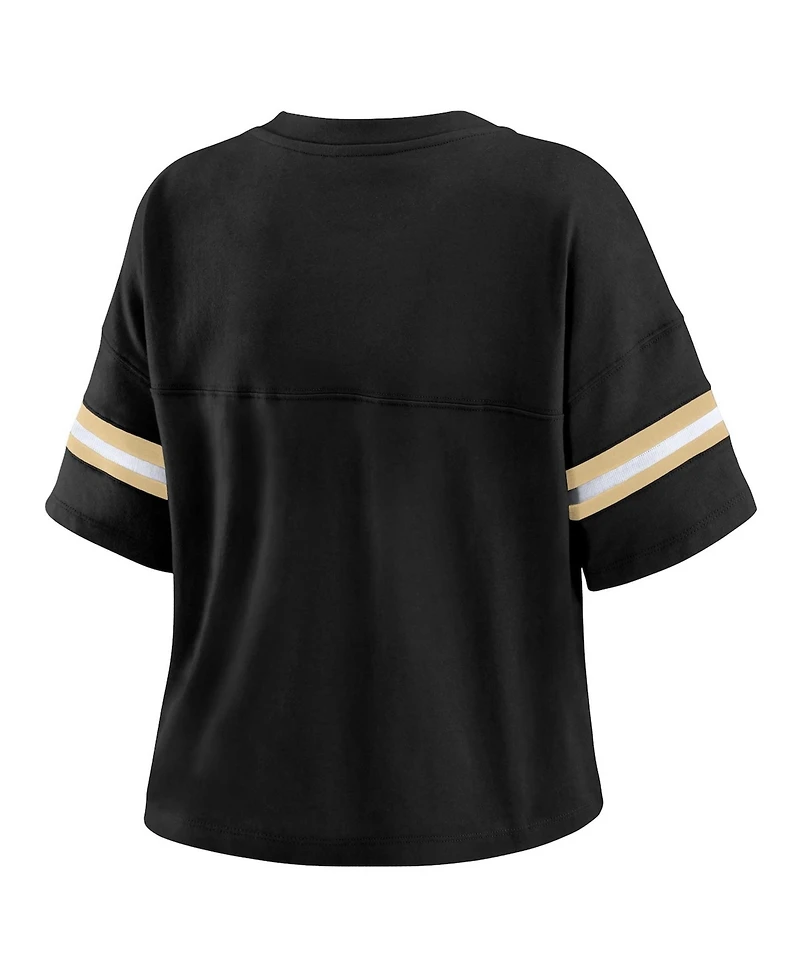 Wear by Erin Andrews Women's Black New Orleans Saints Plus Color Block Boxy V-Neck T-Shirt