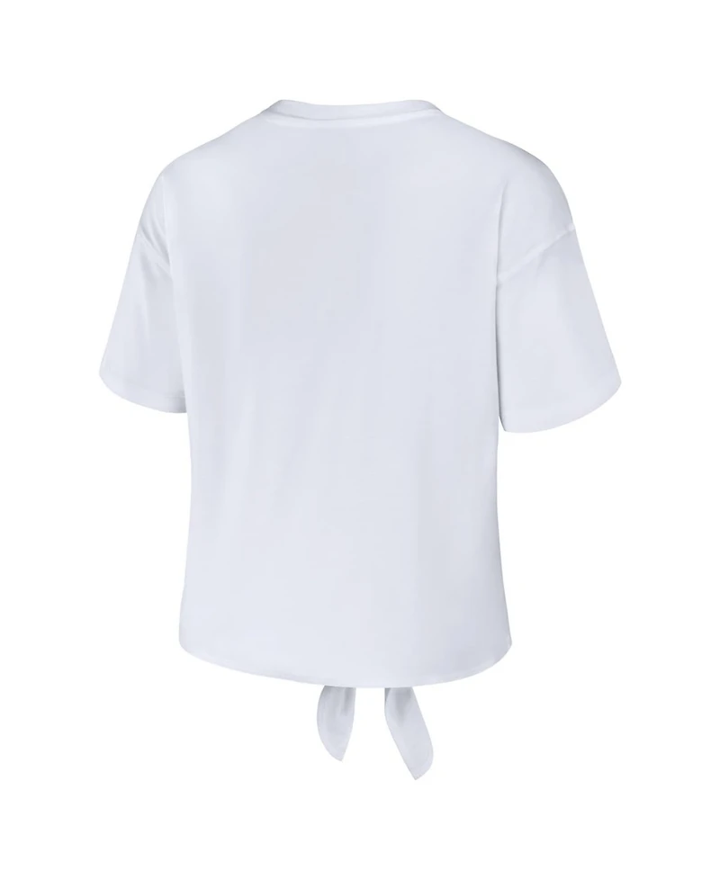 Wear by Erin Andrews Women's White Colorado Buffaloes Striped Front Knot Cropped T-Shirt
