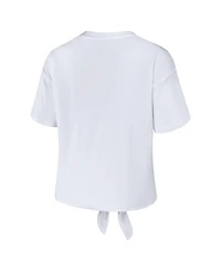 Wear by Erin Andrews Women's White Colorado Buffaloes Striped Front Knot Cropped T-Shirt