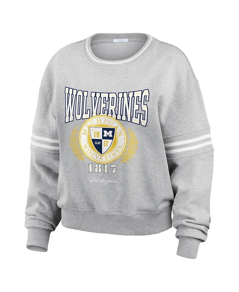 Wear by Erin Andrews Women's Heather Gray Michigan Wolverines Classic Stripe Pullover Sweater