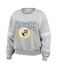 Wear by Erin Andrews Women's Heather Gray Michigan Wolverines Classic Stripe Pullover Sweater