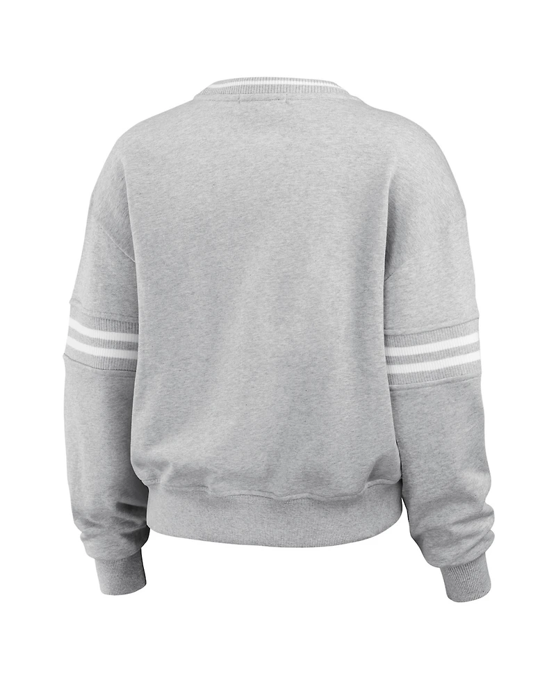 Wear by Erin Andrews Women's Heather Gray Wisconsin Badgers Classic Stripe Pullover Sweater