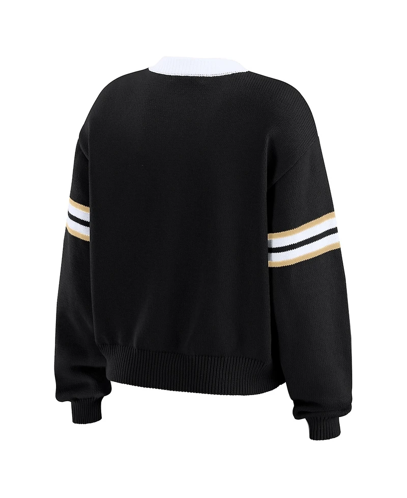 Wear by Erin Andrews Women's Black New Orleans Saints Lace-Up Pullover Sweatshirt