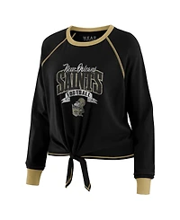 Wear by Erin Andrews Women's Black/Gold New Orleans Saints Tie-Front Long Sleeve Top